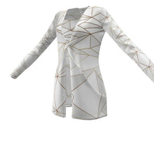 Lade das Bild in den Galerie-Viewer, Abstract White Polygon with Gold Line Ladies Cardigan With Pockets by The Photo Access
