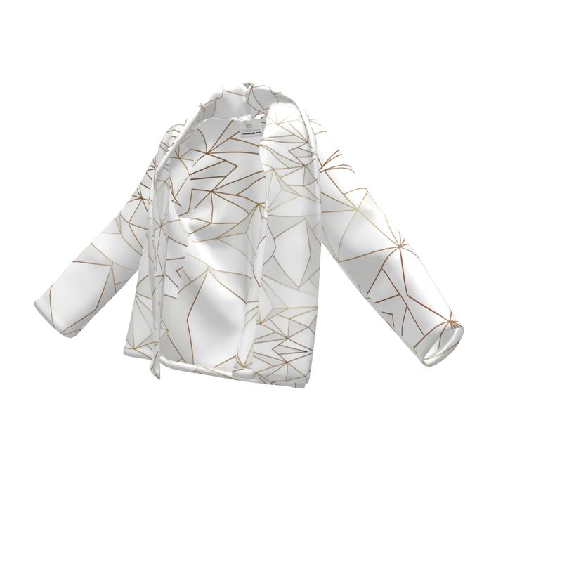 Abstract White Polygon with Gold Line Wrap Blazer by The Photo Access