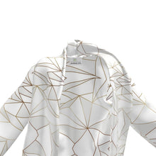 Load image into Gallery viewer, Abstract White Polygon with Gold Line Wrap Blazer by The Photo Access
