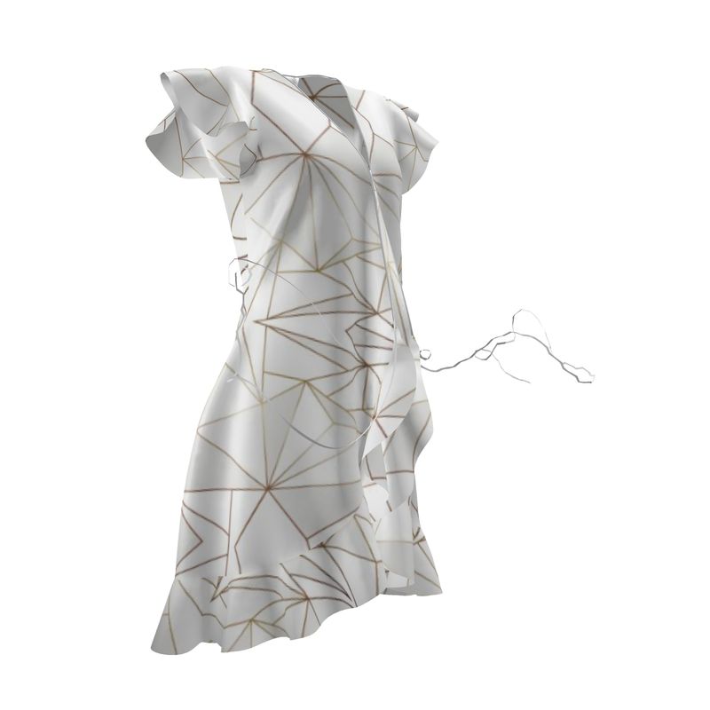 Abstract White Polygon with Gold Line Tea Dress by The Photo Access