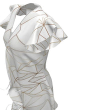 Load image into Gallery viewer, Abstract White Polygon with Gold Line Tea Dress by The Photo Access

