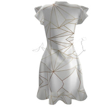 Load image into Gallery viewer, Abstract White Polygon with Gold Line Tea Dress by The Photo Access
