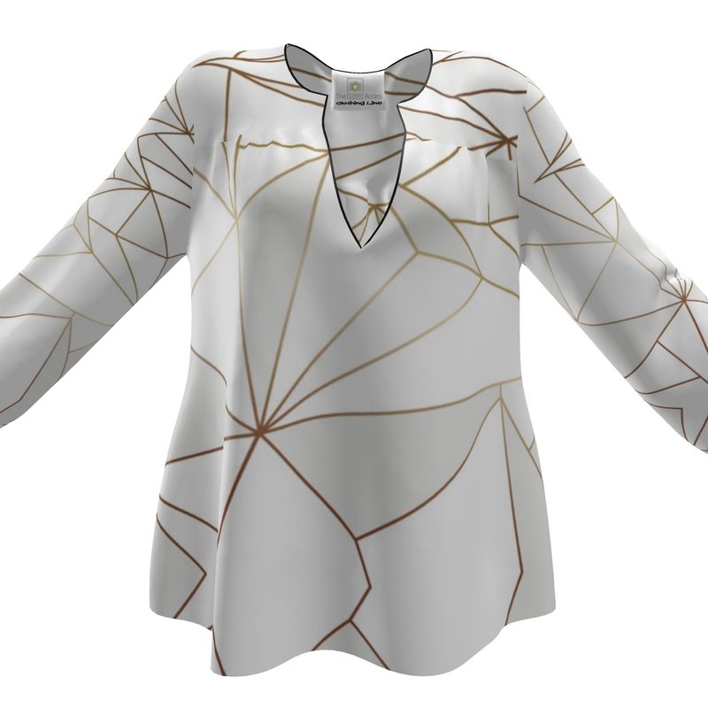 Abstract White Polygon with Gold Line Womens Blouse by The Photo Access