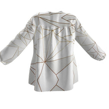 Cargar imagen en el visor de la galería, Abstract White Polygon with Gold Line Womens Blouse by The Photo Access
