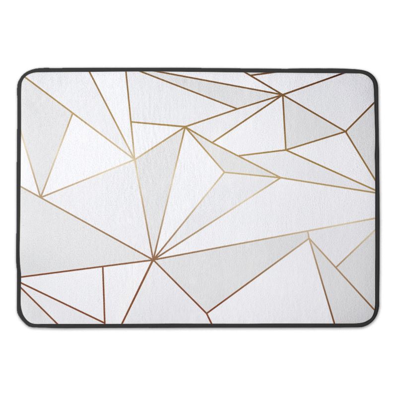 Abstract White Polygon with Gold Line Bath Mat by The Photo Access