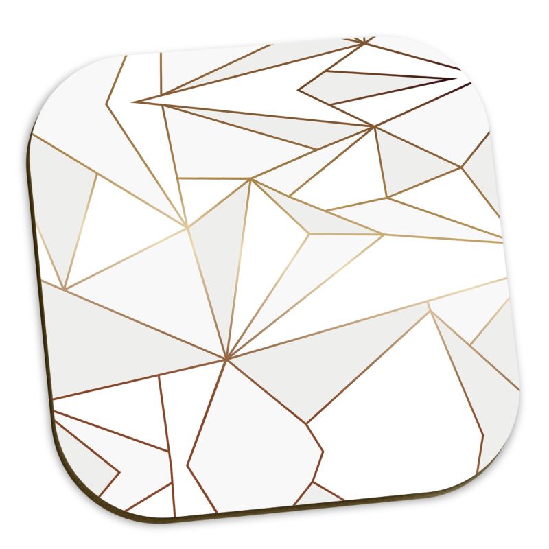 Abstract White Polygon with Gold Line Coasters by The Photo Access