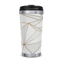 Load image into Gallery viewer, Abstract White Polygon with Gold Line Travel Mug by The Photo Access
