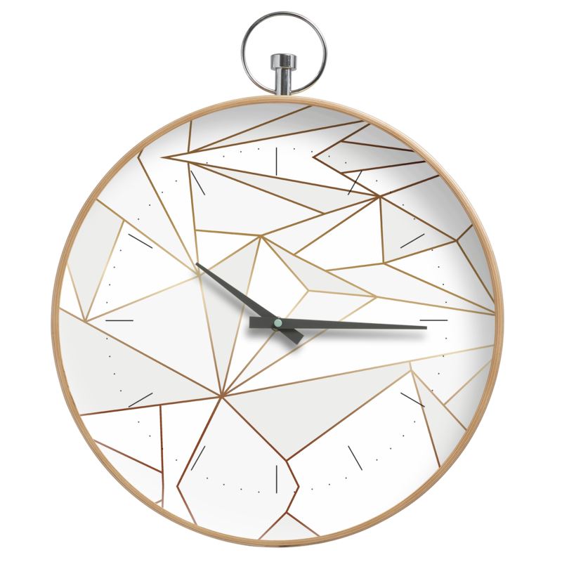 Abstract White Polygon with Gold Line Clock by The Photo Access