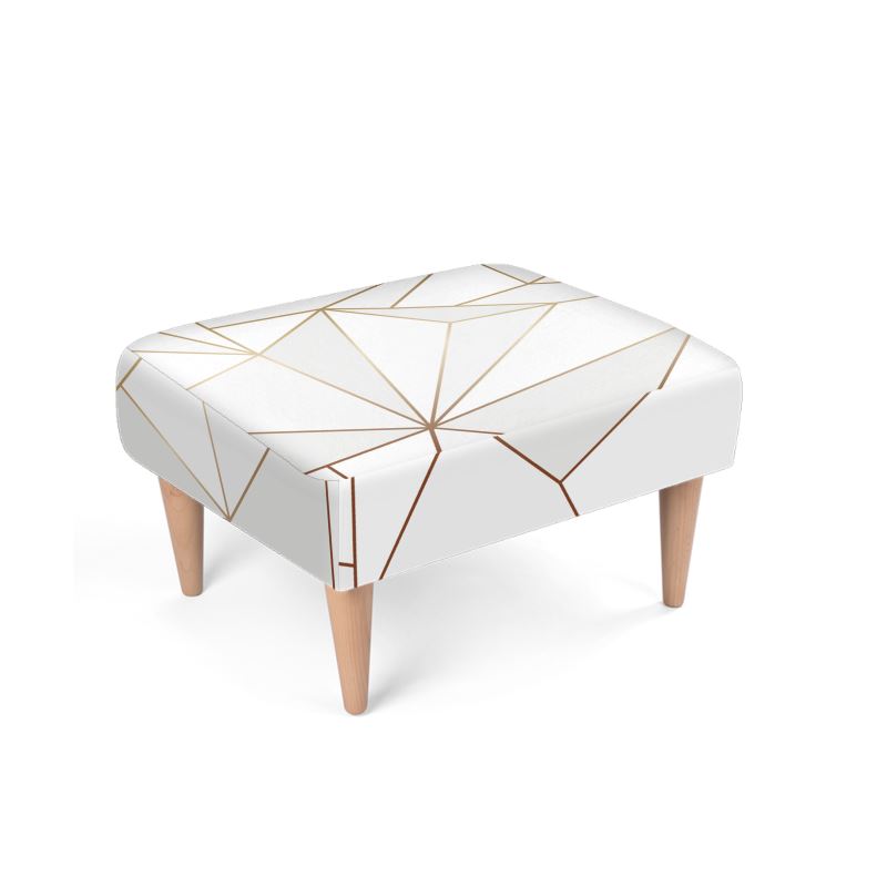 Abstract White Polygon with Gold Line Footstool by The Photo Access
