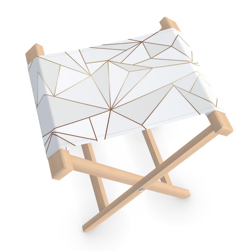 Abstract White Polygon with Gold Line Folding Stool Chair by The Photo Access