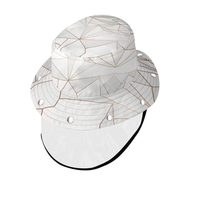 Abstract White Polygon with Gold Line Bucket Hat with Visor by The Photo Access