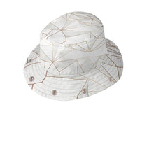 गैलरी व्यूवर में इमेज लोड करें, Abstract White Polygon with Gold Line Bucket Hat with Visor by The Photo Access
