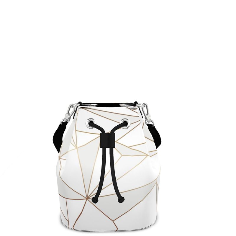 Abstract White Polygon with Gold Line Bucket Bag by The Photo Access