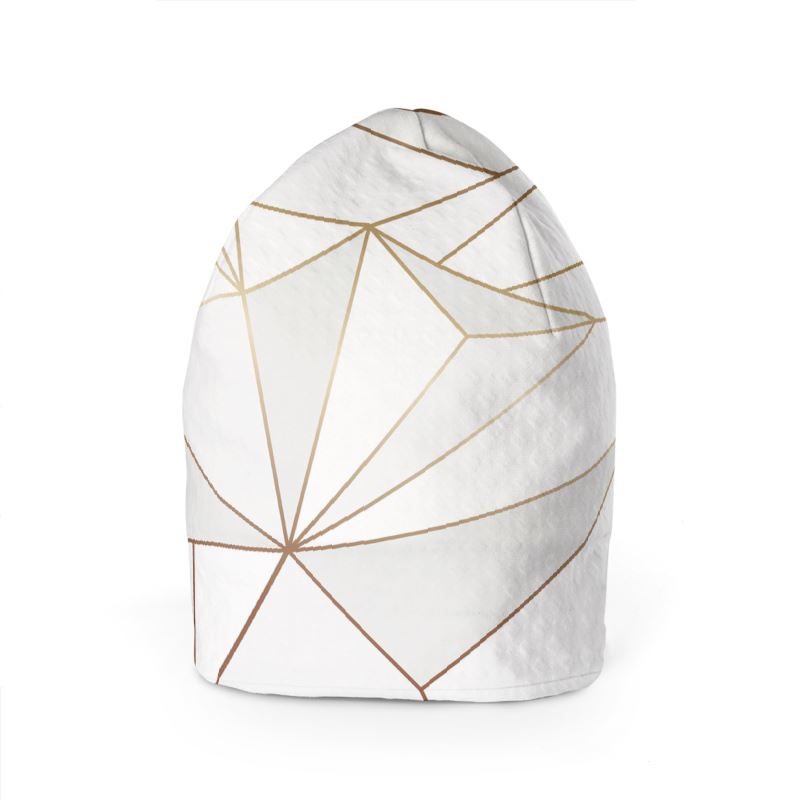 Abstract White Polygon with Gold Line Beanie by The Photo Access