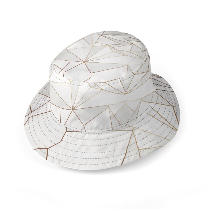 Abstract White Polygon with Gold Line Bucket Hat by The Photo Access