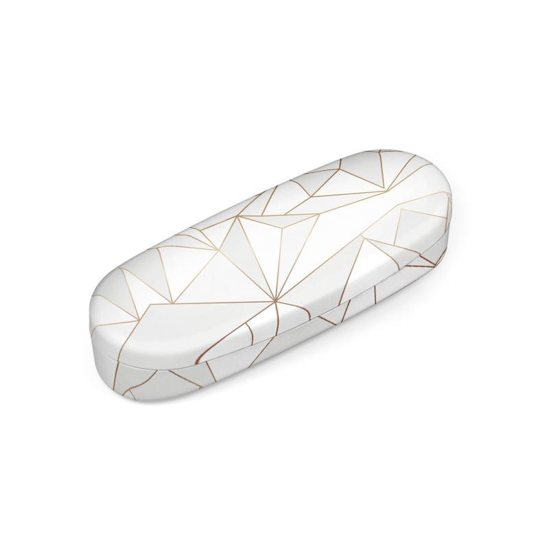 Abstract White Polygon with Gold Line Hard Glasses Case by The Photo Access