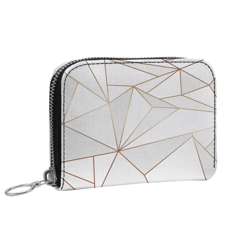 Abstract White Polygon with Gold Line Small Leather Zip Purse by The Photo Access