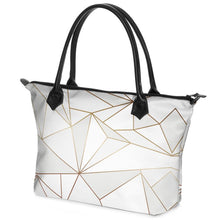 Load image into Gallery viewer, Abstract White Polygon with Gold Line Zip Top Handbags by The Photo Access

