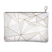 Lade das Bild in den Galerie-Viewer, Abstract White Polygon with Gold Line Leather Clutch Bag by The Photo Access
