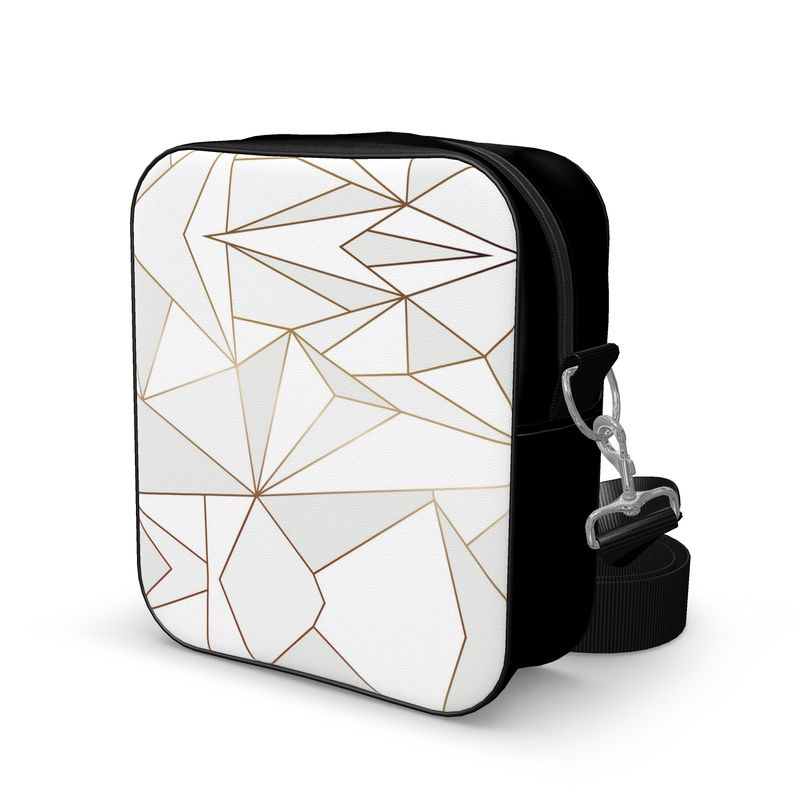 Abstract White Polygon with Gold Line Shoulder Bag by The Photo Access