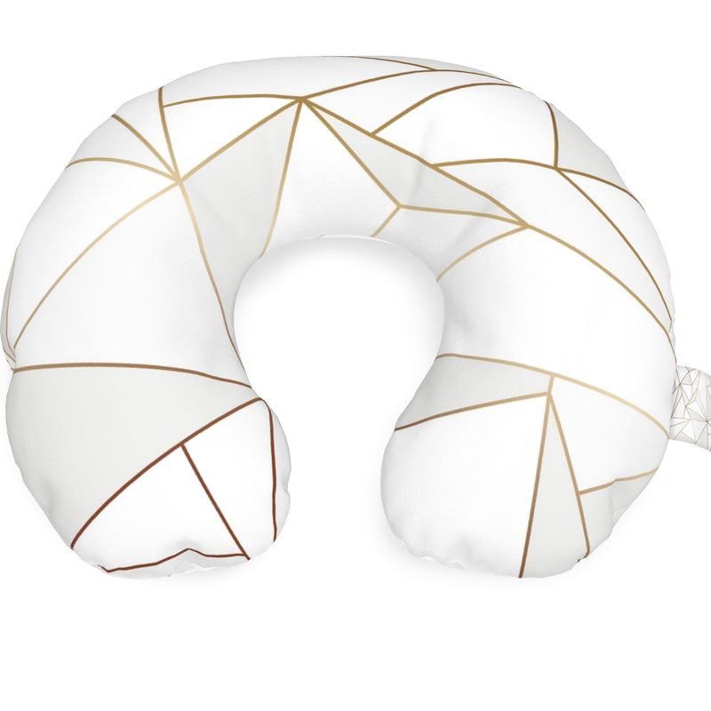Abstract White Polygon with Gold Line Travel Neck Pillow by The Photo Access