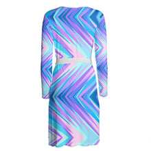 Load image into Gallery viewer, Blue Pink Abstract Eighties Wrap Dress by The Photo Access
