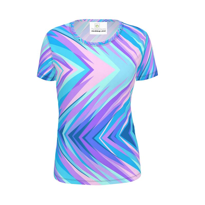 Blue Pink Abstract Eighties Ladies Cut and Sew T-Shirt by The Photo Access