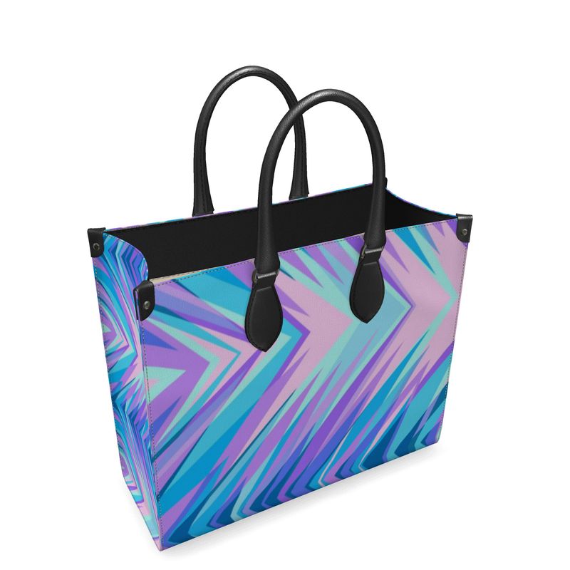 Blue Pink Abstract Eighties Leather Shopper Bag by The Photo Access