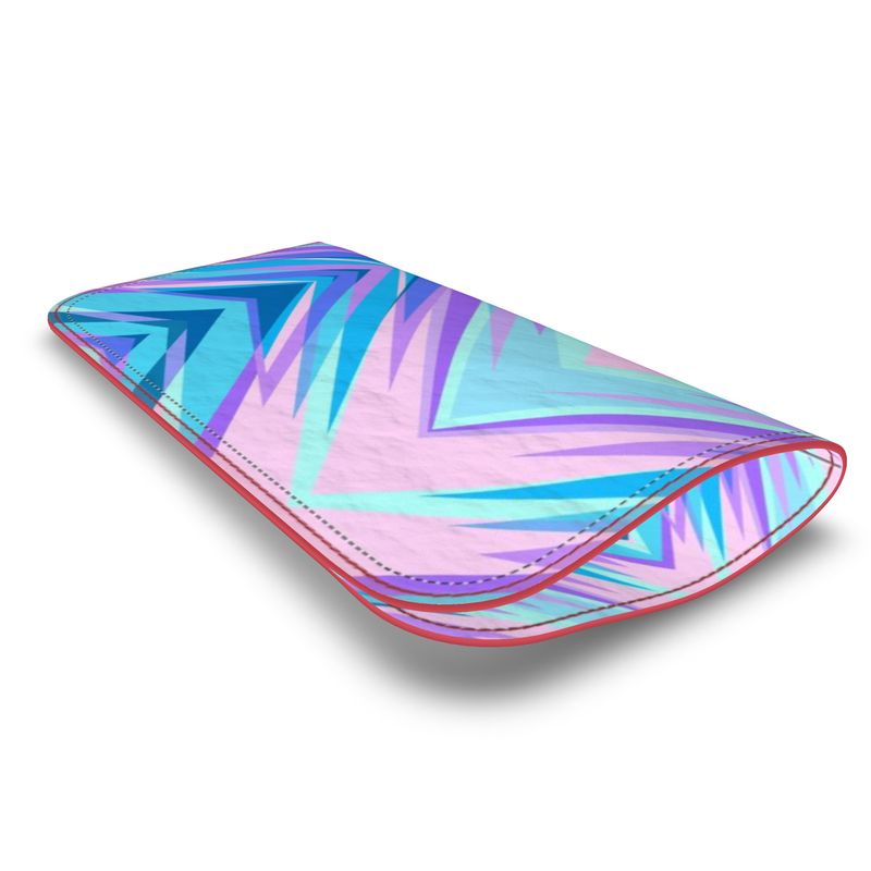 Blue Pink Abstract Eighties Leather Glasses Case by The Photo Access