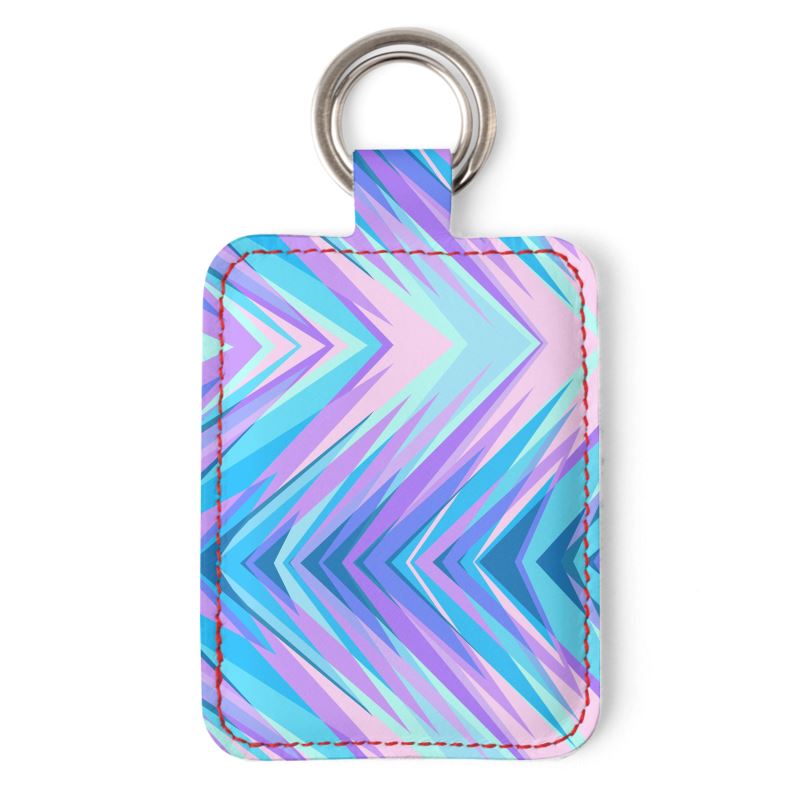 Blue Pink Abstract Eighties Leather Keychain by The Photo Access