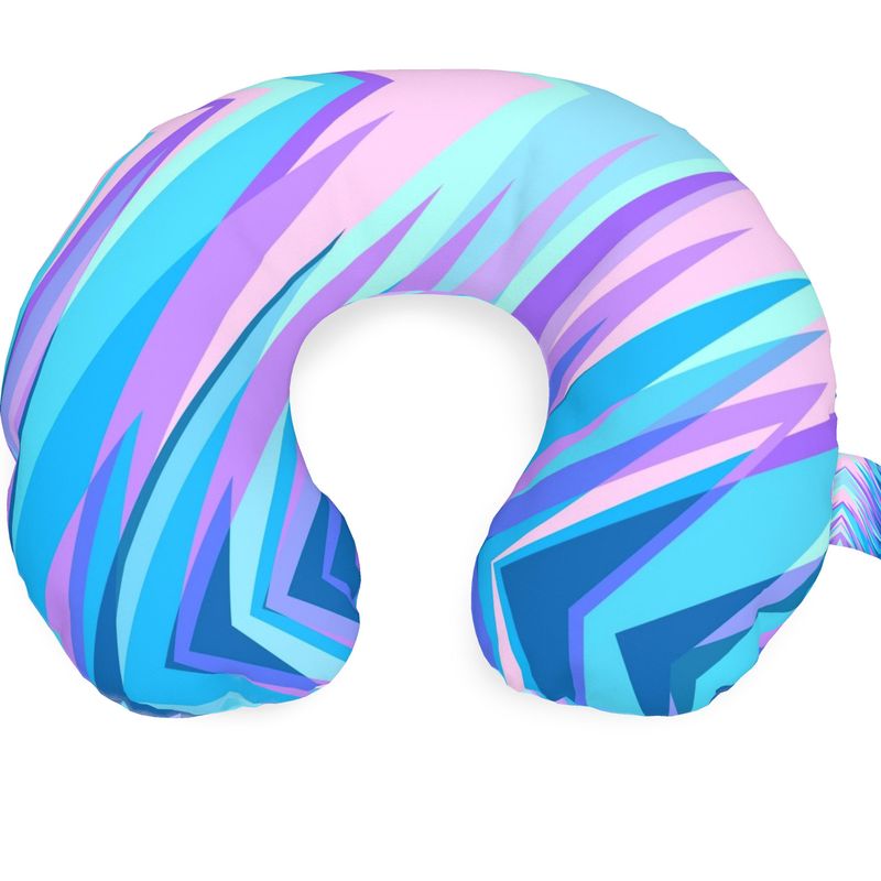 Blue Pink Abstract Eighties Neck Pillow by The Photo Access