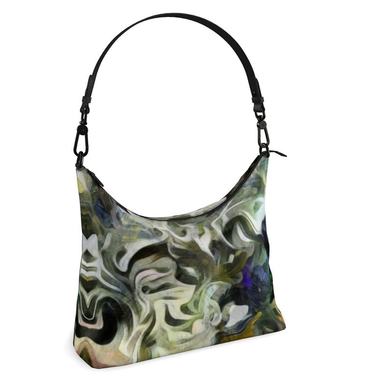 Abstract Fluid Lines of Movement Muted Tones High Fashion Square Hobo Bag by The Photo Access