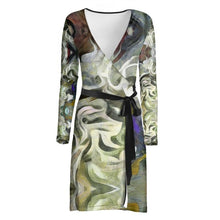 गैलरी व्यूवर में इमेज लोड करें, Abstract Fluid Lines of Movement Muted Tones High Fashion Wrap Dress by The Photo Access
