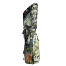 Load image into Gallery viewer, Abstract Fluid Lines of Movement Muted Tones High Fashion Wrap Dress by The Photo Access
