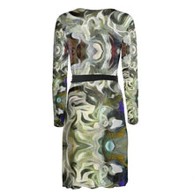 Load image into Gallery viewer, Abstract Fluid Lines of Movement Muted Tones High Fashion Wrap Dress by The Photo Access
