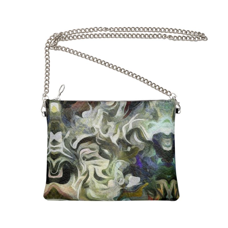 Abstract Fluid Lines of Movement Muted Tones High Fashion Crossbody Bag With Chain by The Photo Access
