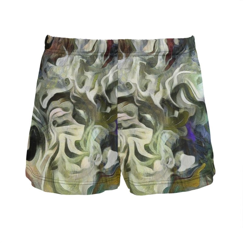 Abstract Fluid Lines of Movement Muted Tones High Fashion Ladies Silk Pajama Shorts by The Photo Access