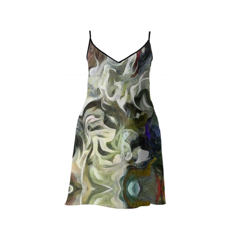 Abstract Fluid Lines of Movement Muted Tones High Fashion Slip Dress by The Photo Access