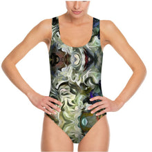 गैलरी व्यूवर में इमेज लोड करें, Abstract Fluid Lines of Movement Muted Tones High Fashion Custom Swimsuit by The Photo Access
