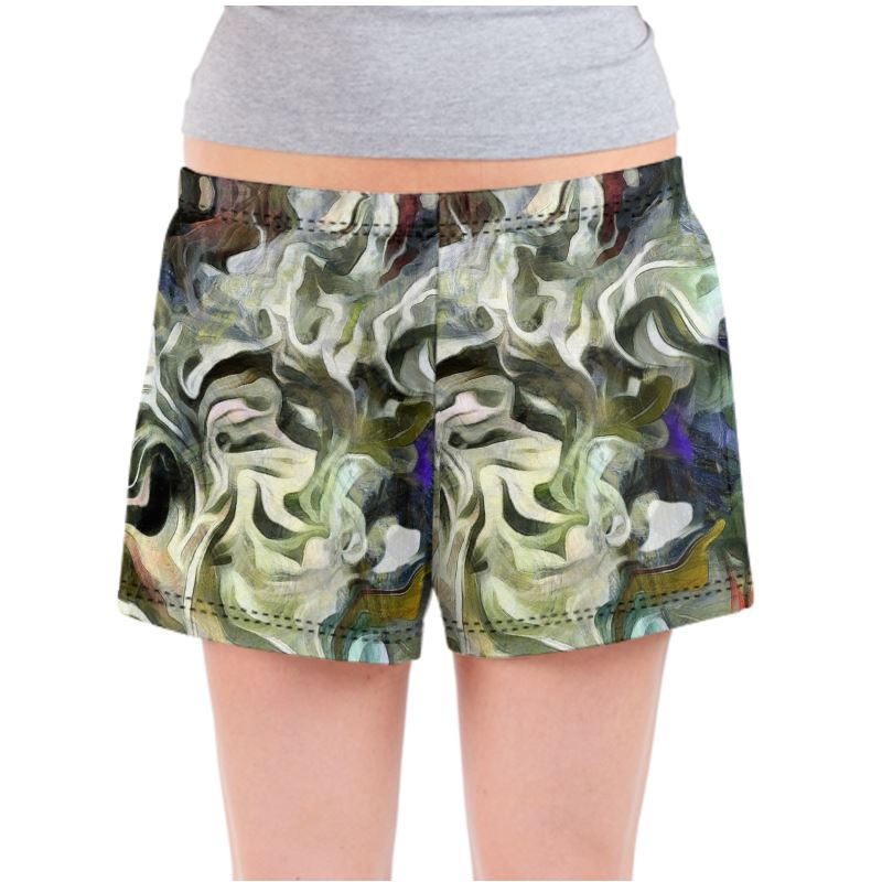 Abstract Fluid Lines of Movement Muted Tones High Fashion Custom Ladies Pajama Shorts by The Photo Access
