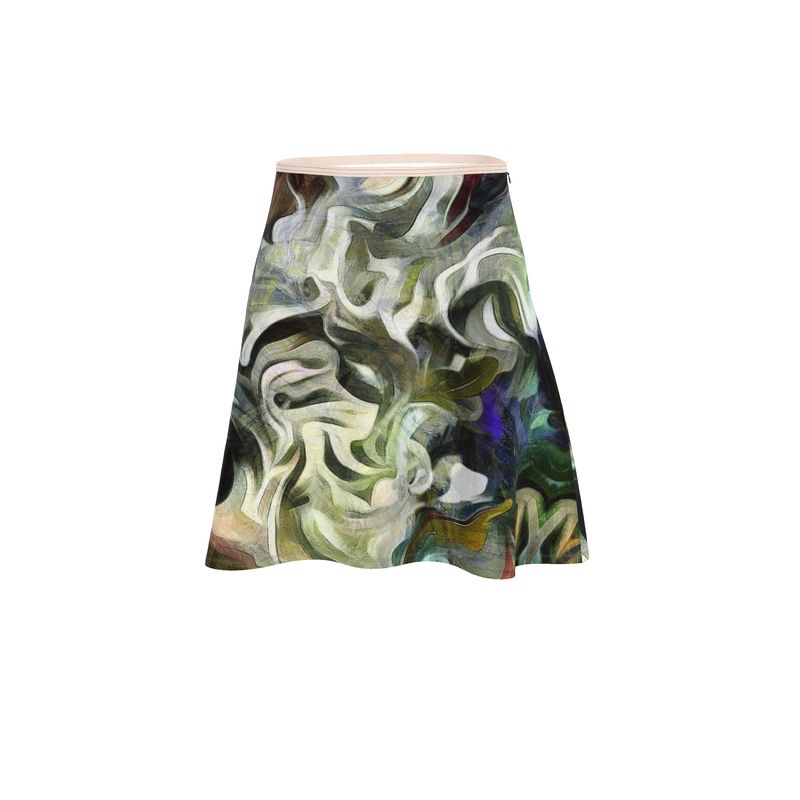 Abstract Fluid Lines of Movement Muted Tones High Fashion Custom Flared Skirt by The Photo Access