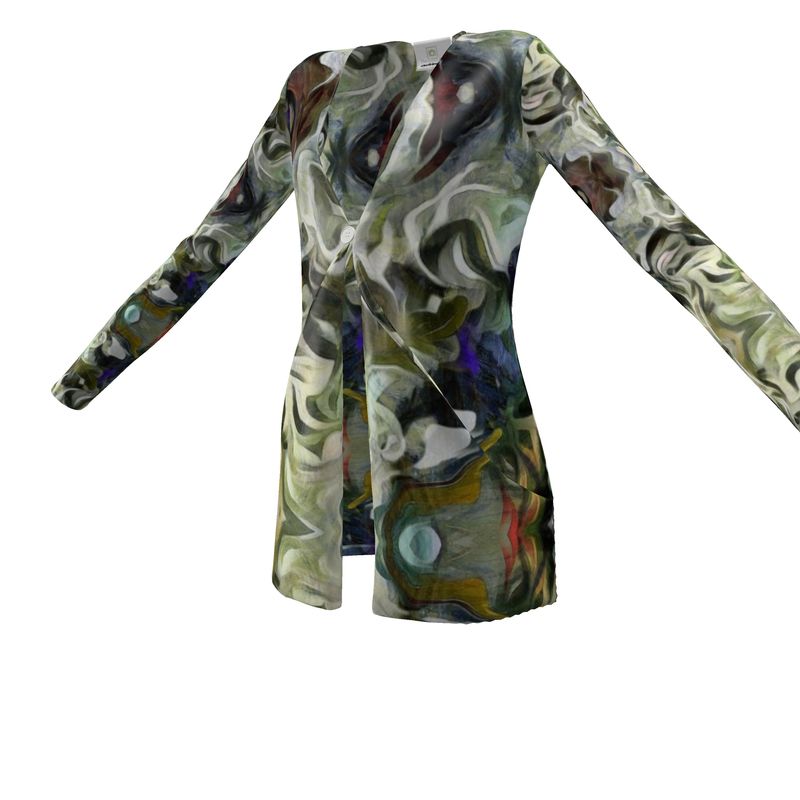 Abstract Fluid Lines of Movement Muted Tones High Fashion Custom Ladies Cardigan With Pockets by The Photo Access