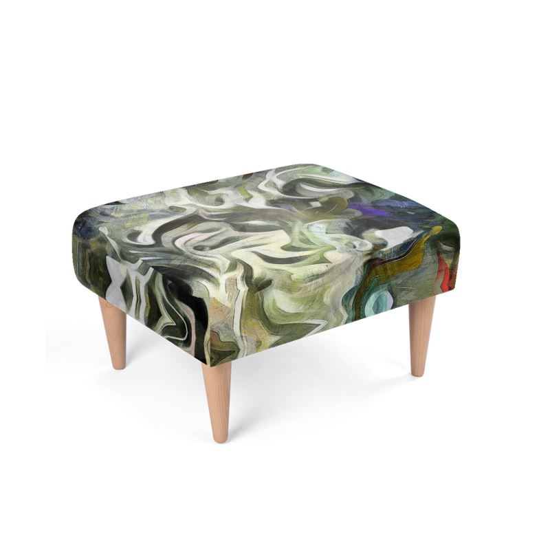 Abstract Fluid Lines of Movement Muted Tones High Fashion Custom Footstool by The Photo Access