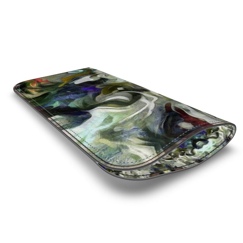 Abstract Fluid Lines of Movement Muted Tones Leather Glasses Case by The Photo Access