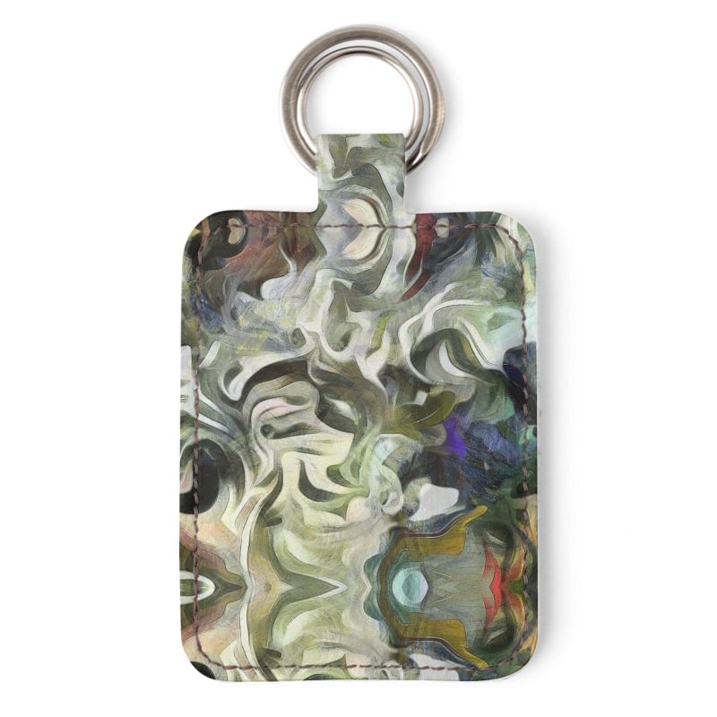 Abstract Fluid Lines of Movement Muted Tones Leather Fashion Keychain by The Photo Access