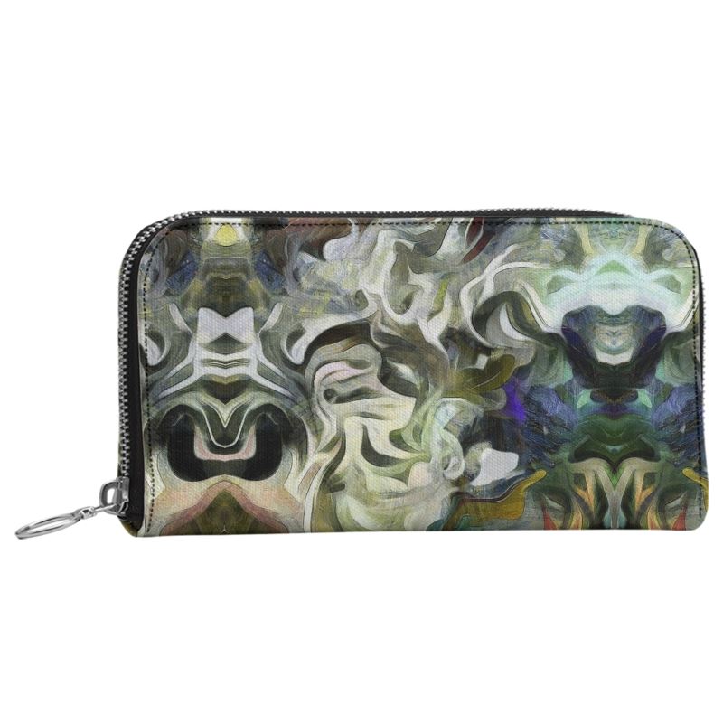 Abstract Fluid Lines of Movement Muted Tones High Fashion Leather Zip Wallet by The Photo Access