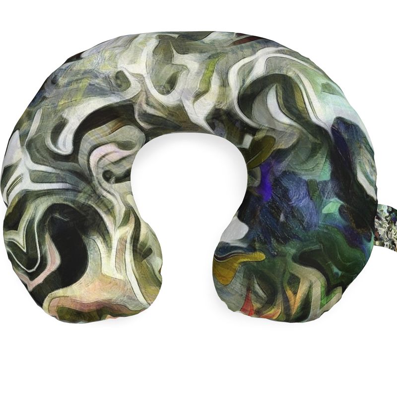 Abstract Fluid Lines of Movement Muted Tones High Fashion Custom Travel Neck Pillow by The Photo Access