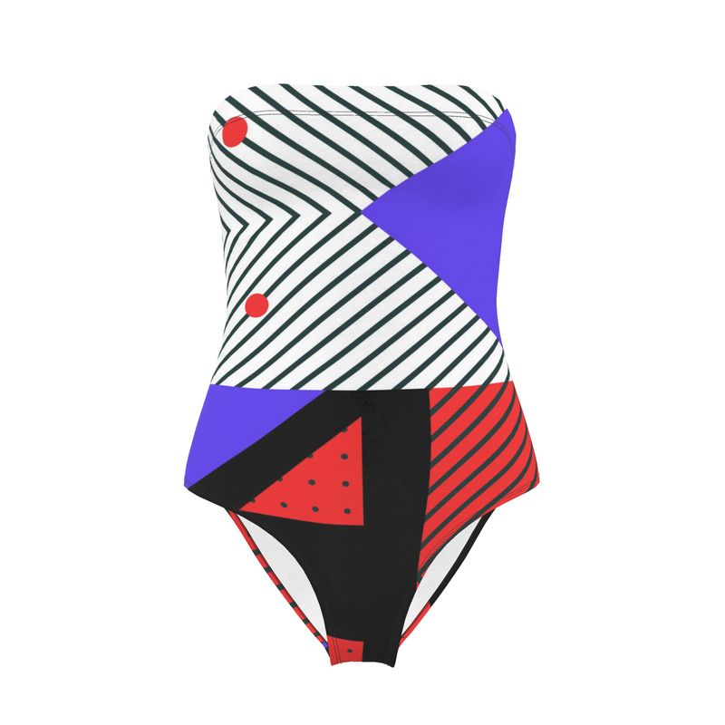 Neo Memphis Patches Stickers Strapless Swimsuit by The Photo Access