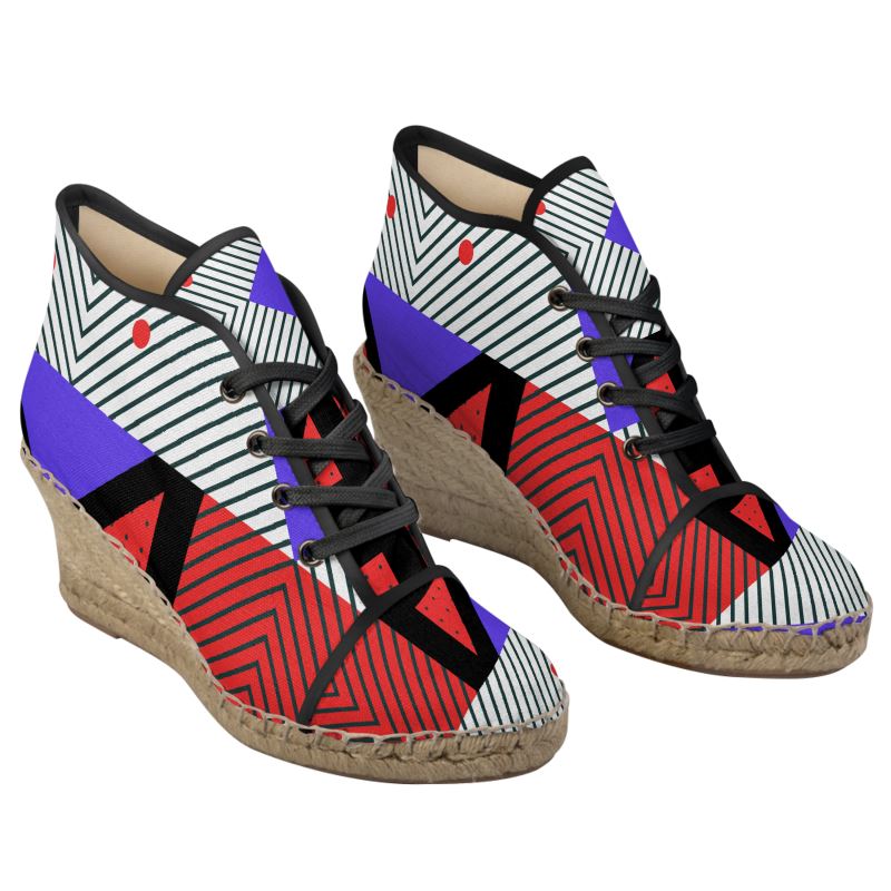 Neo Memphis Patches Stickers Ladies Wedge Espadrilles by The Photo Access