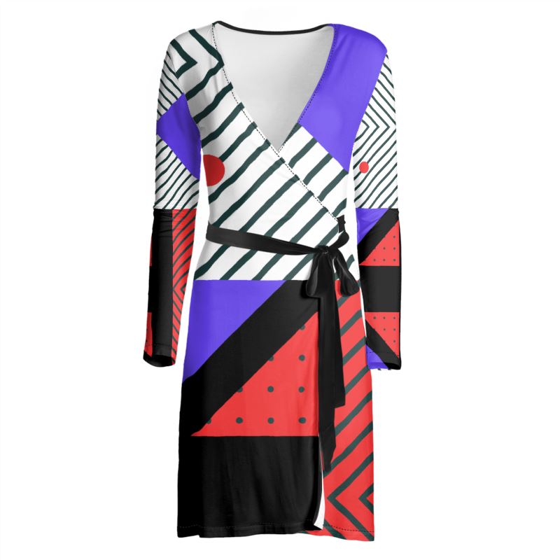 Neo Memphis Patches Stickers Wrap Dress by The Photo Access